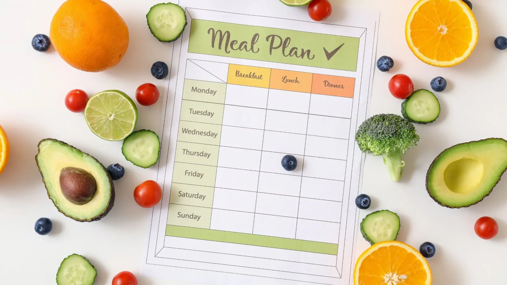 Calendario de comidas como el del plan de acompañamiento nutricional de NOVADENTAL